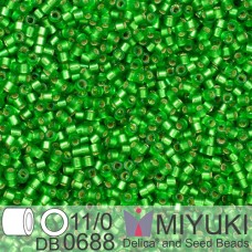 DB0688B Medium Green Semi-Matte Dyed, Size 11/0 Miyuki Delica Beads, 50gm bag